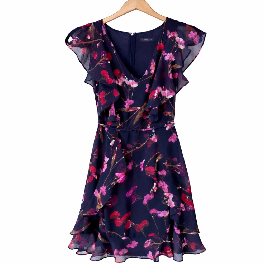 Tommy Hilfiger Blue Pink Hue Flowers Ruffled Sundress Sleeveless Tea length Sz S - Picture 4 of 8